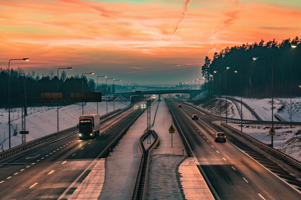 way, sky, clouds, nature, street, forest, twilight, highway, asphalt