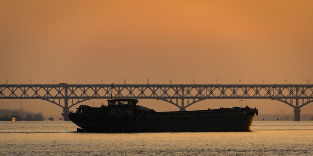 boat, sunset, river, outdoors, nanjing, nature, yangtze river, nanjing yangtze river bridge