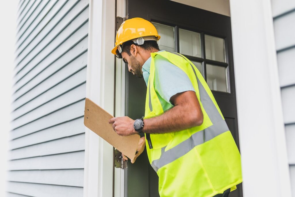 inspector, construction site, reflective vest, hard hat, safety inspection, clipboard, job, safety, worker, architecture, male, house, inspection, technical, property, construction, exterior wall, yellow, door, building inspection