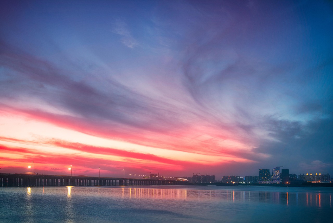 city, skyline, sunset, sky, nature, twilight, shenzhen, bay, sunset glow, china