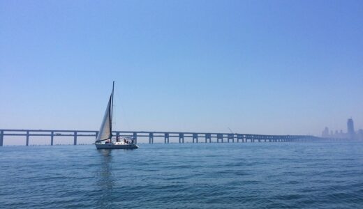 dalian, sea, nature, bridge, sailboat