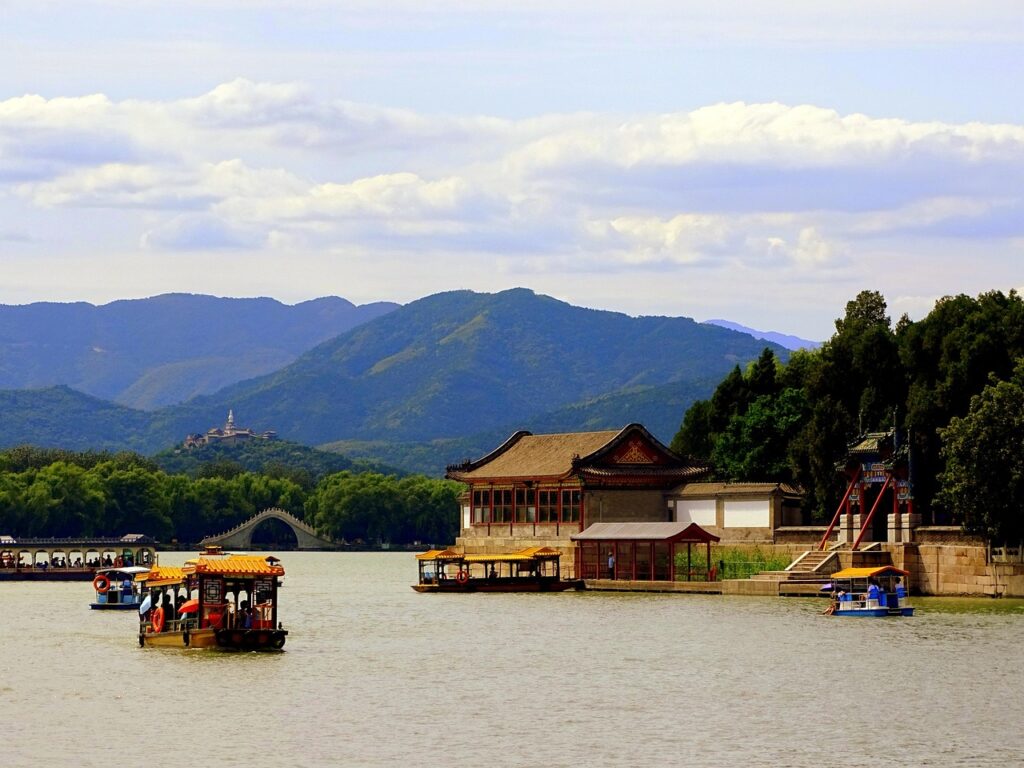 park, trees, church, dragon ship, mountains, nature, china, landscape, china, china, china, china, china