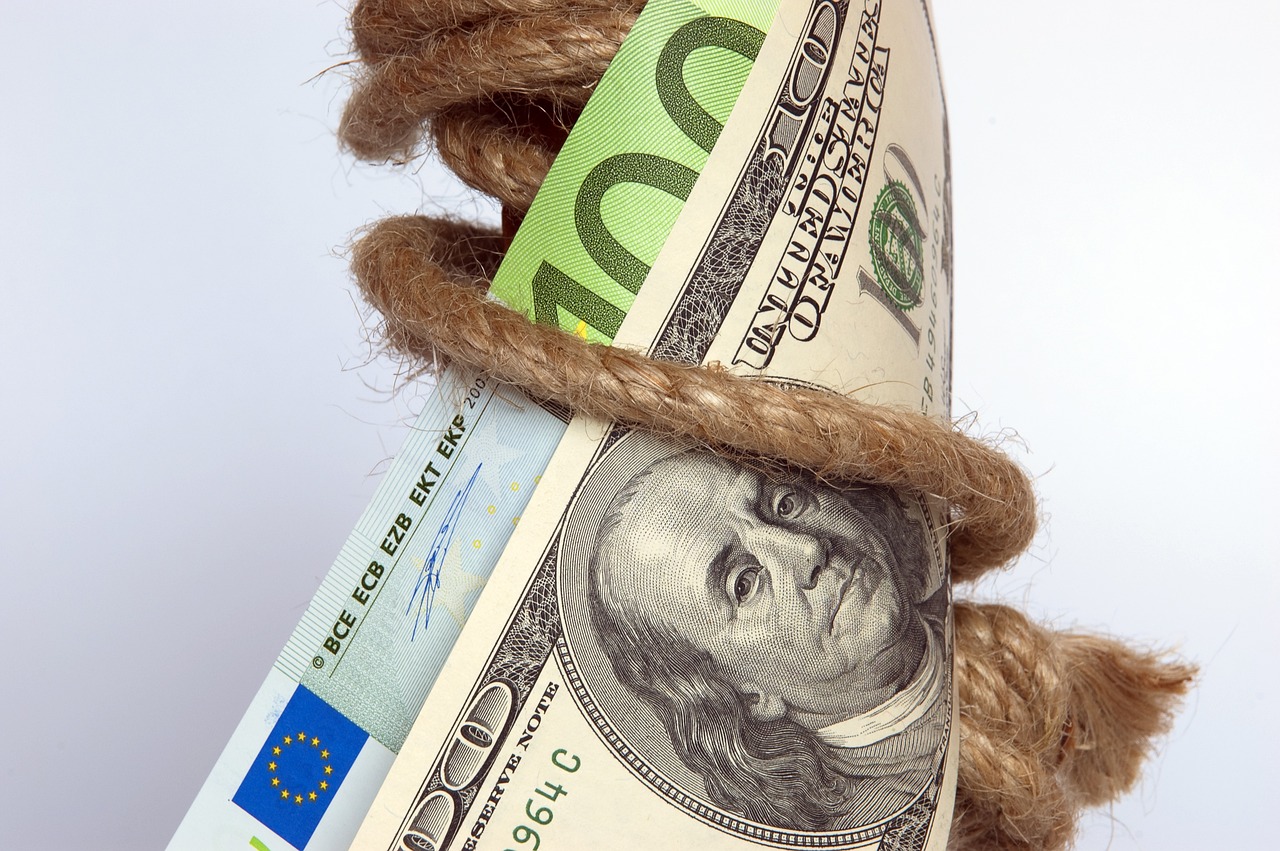 money, dollar, cents, euro, euro cent, european union, cash, coin, coins, cooperation, installation, avant-garde, modern, consumer, currency, economy, exchange, finance, financial, paper, green, bank, bill, business, the crisis, attached, ropes, cord, tied, concept, conceptual, design, idea, to pay, payment, invest, investments, trade, indebtedness, credits, save savings, deposit, holding, reliable, safe, solid, confident