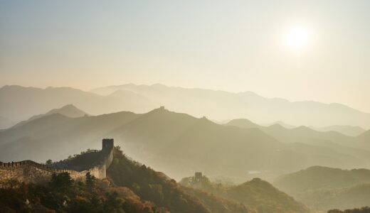mountain, sunset, landscape, panoramic, nature, china, great wall, wall, border, fall, autumn