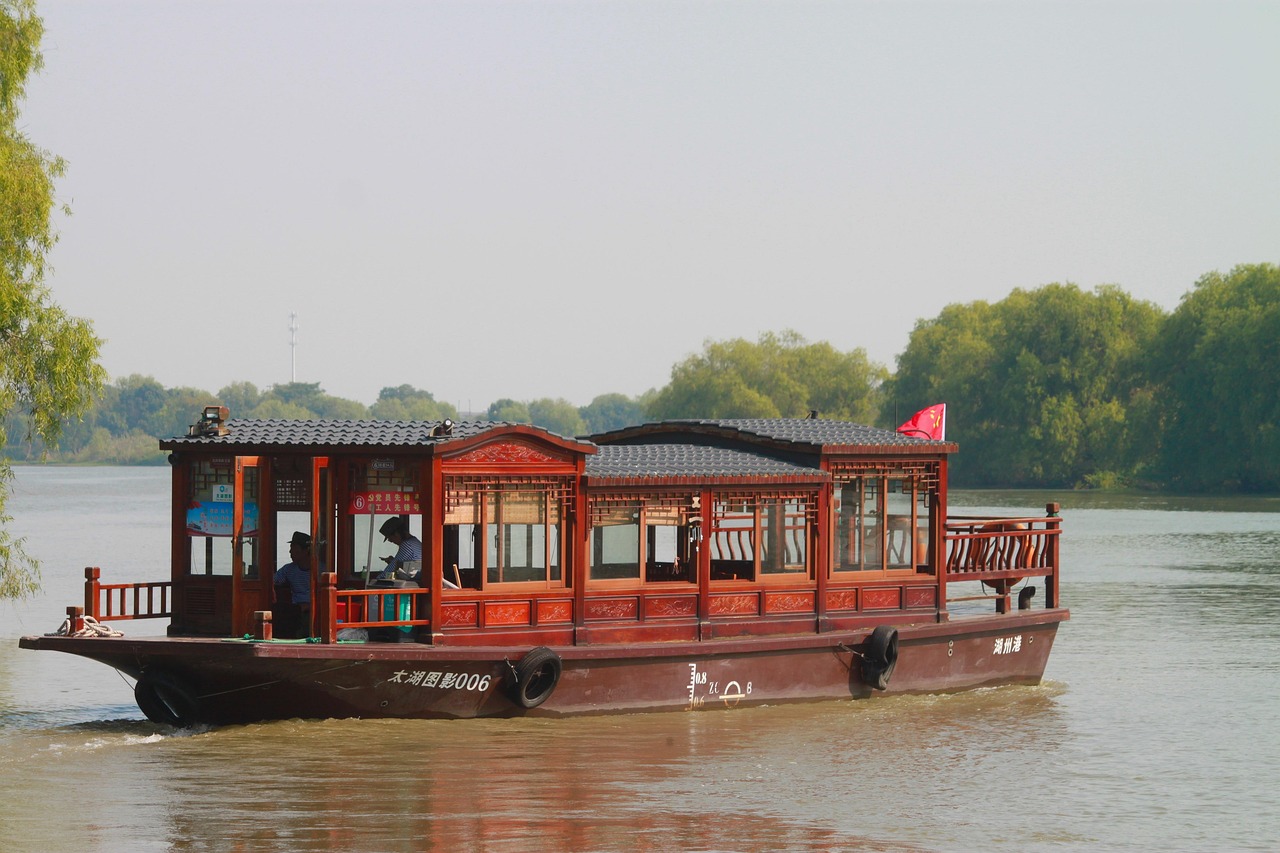 china, taihu, wetlands, figure shadow, cruise ship, boat, lake water, china, china, china, china, china, taihu