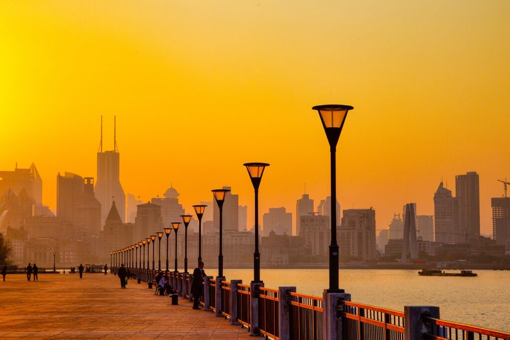 huangpu river, pudong, shanghai, china, cityscape, sunset, afterglow, city, skyline, nature, buildings