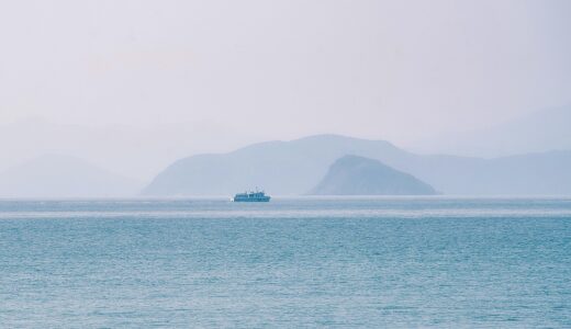 sea, mountain, ocean, scenery, sea view, hazy, fog, mist, minimalist, nature, minimalism, simplicity