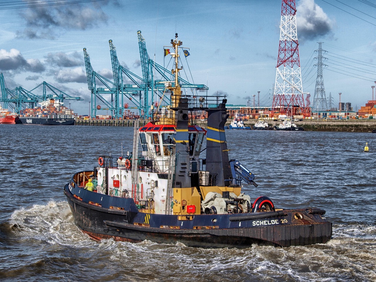 boat, bay, harbor, tug, tugboat, port, water, sea, ocean, antwerp, nature, belgium